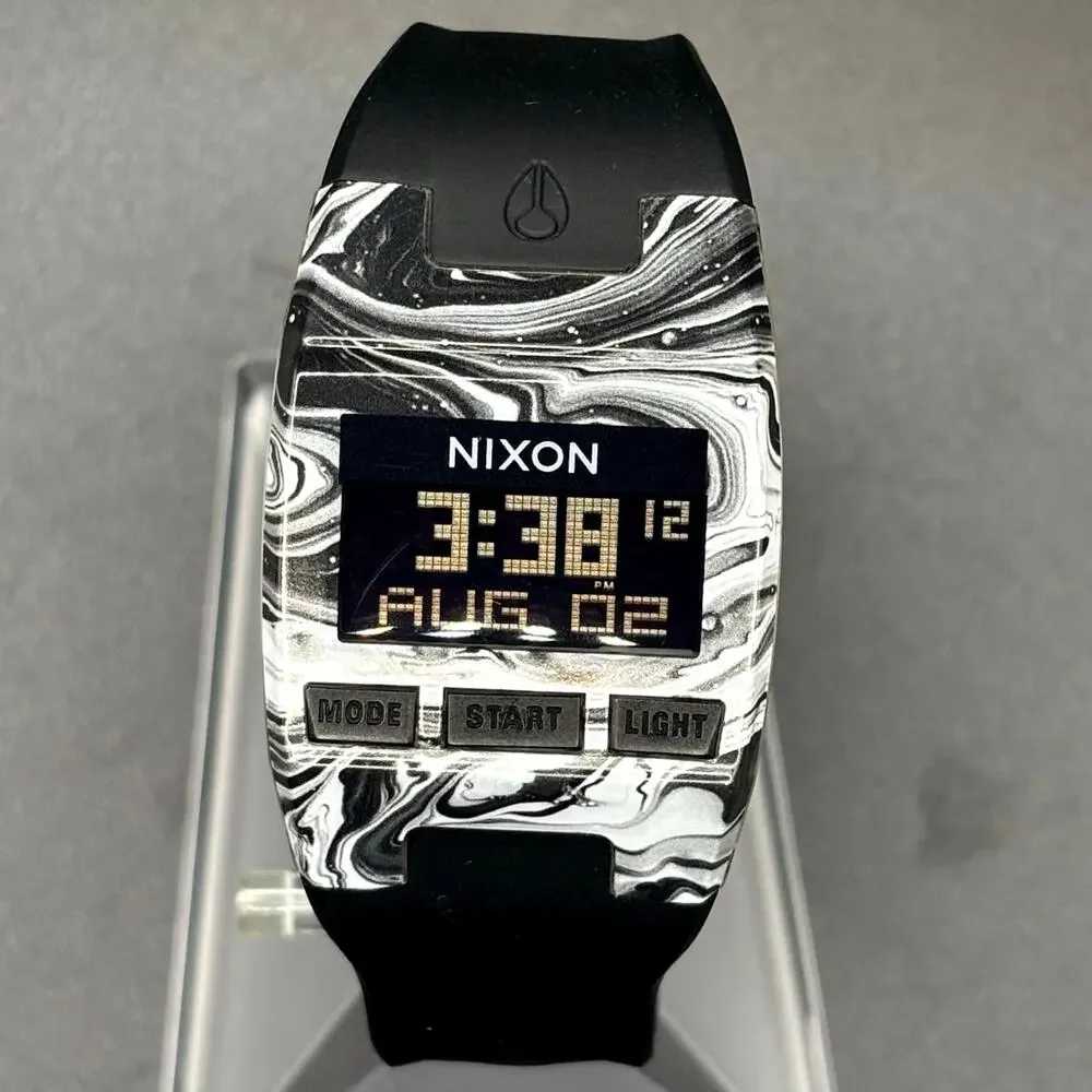 Nixon The Comp S Marbled Black White Amoeba Digital Surf Watch 100M A336